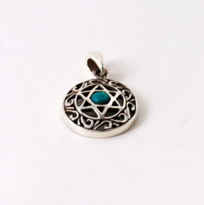 Star of David Pendant with Round Silver Frame and Eilat Stone