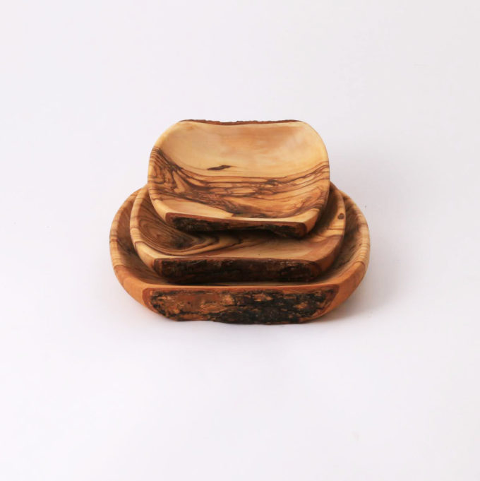 Hand Carved Olive Wood Set of Three Serving Bowls