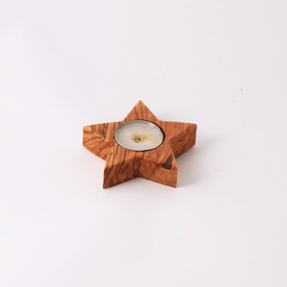 Hand Carved Olive Wood “Star of Bethlehem” Candle Holder - Small