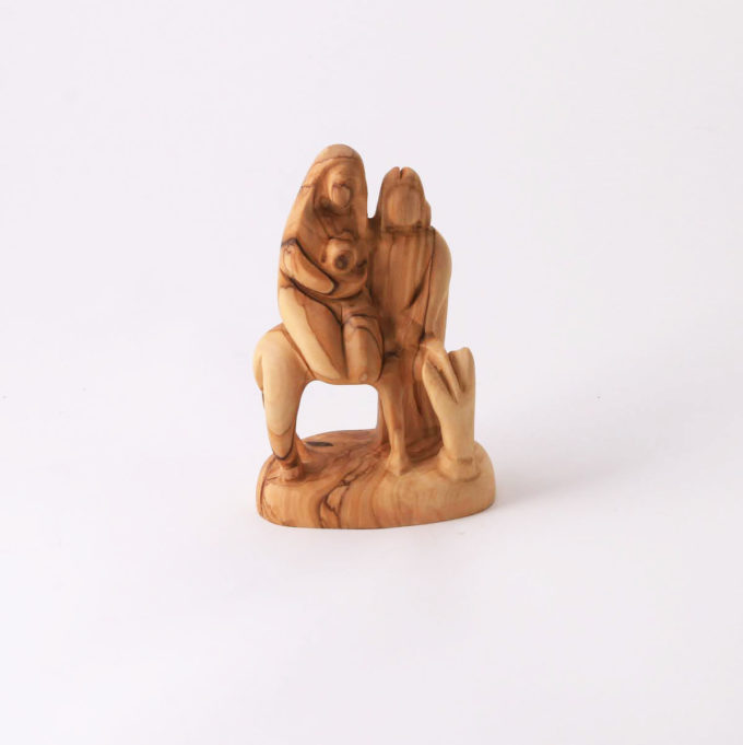 Hand Carved Olive Wood Holy Family Statue - Flight to Egypt
