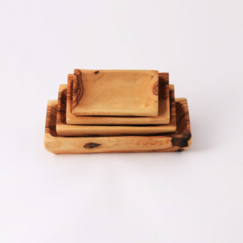 Hand Carved Olive Wood Set of Four Rectangle Serving Bowls