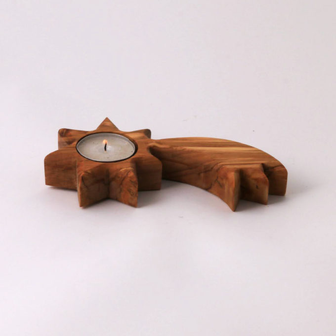 Olive Wood “Star of Bethlehem” Candle Holder