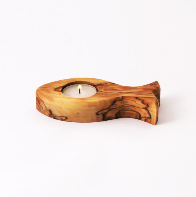 Olive Wood Fish Candle Holder