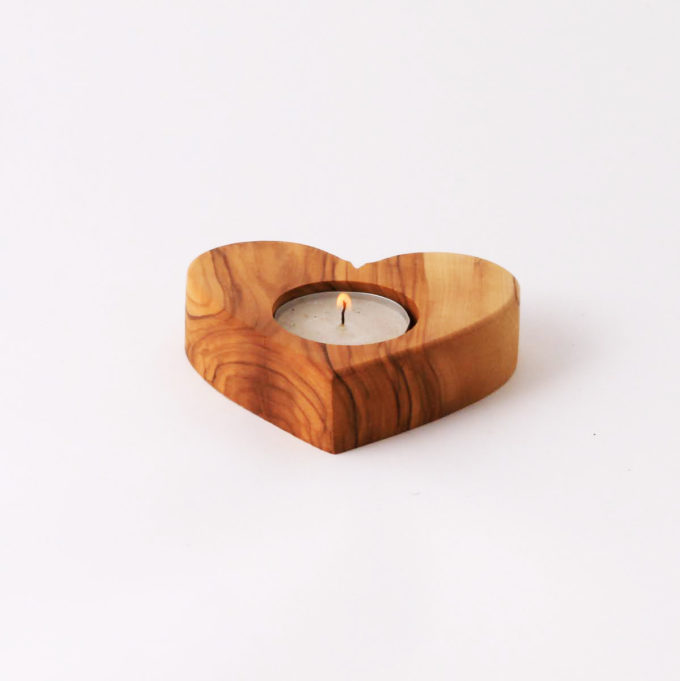 Olive Wood Heart Candle Holder